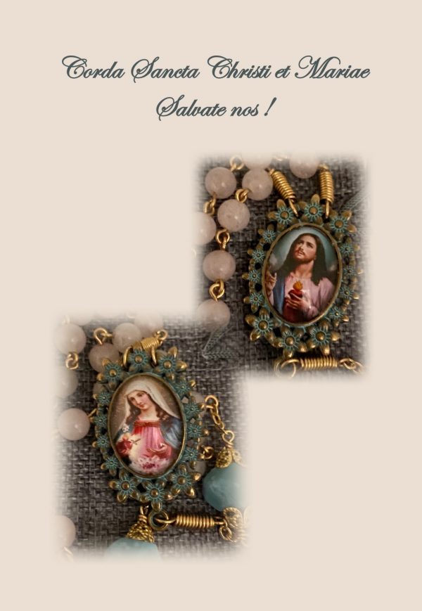 Rosario bronce y cuarzo rosa Sagrados Corazones