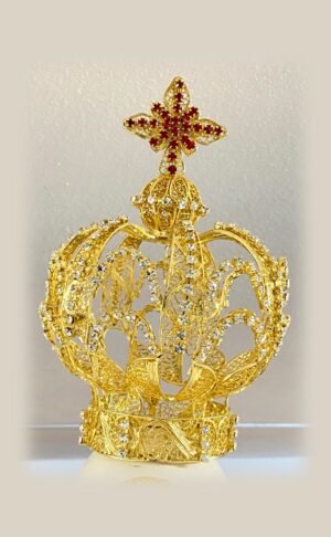 Corona de filigrana portuguesa bronce con baño de oro y cristales . Para estatuas la Virgen Maria de 1 m a 1,25 m