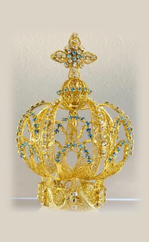 Corona de filigrana portuguesa bronce con baño de oro y cristales . Para estatuas la Virgen Maria de 1 m a 1,25 m