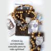 Rosario de combate en madera en honor a la Virgen de Fátima y los sagrados corazones de Jesús , María y José