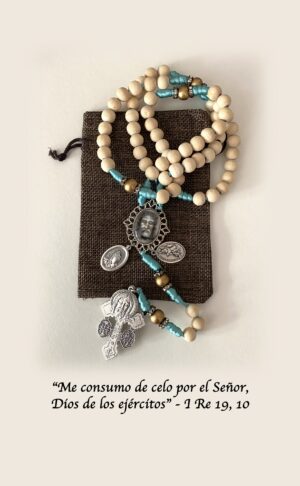 Rosario de combate carmelita de 6 misterios  en madera natural con los mas poderosos sacramentales