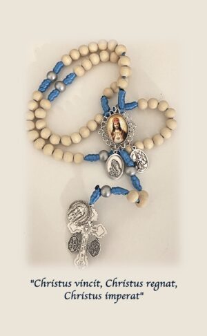 Rosario de combate devocional en madera natural con los mas poderosos sacramentales