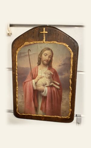 Cuadro de Jesús Buen Pastor en madera impresa y pintada