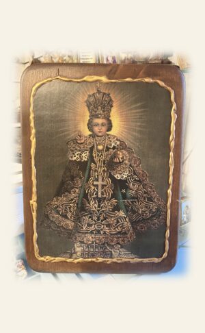 Cuadro del Niño Jesús de Praga en madera impresa y pintada