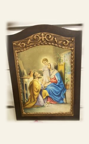 Cuadro de la Sagrada Familia en madera impresa y pintada