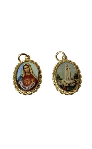 Medalla resina de La aparición de Fátima y el Inmaculado Corazón de María