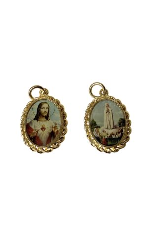 Medalla resina de La aparición de Fátima y el Sagrado Corazón de Jesús