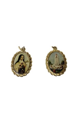 Medalla resina de La aparición de Fátima y Santa Teresita