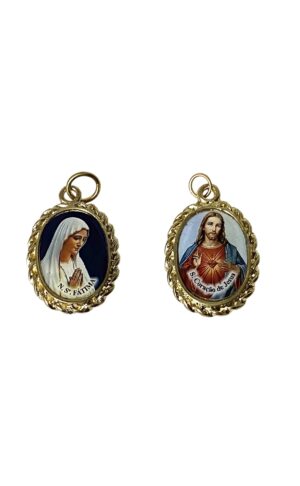 Medalla resina del Sagrado Corazón de Jesús y La Virgen de Fátima